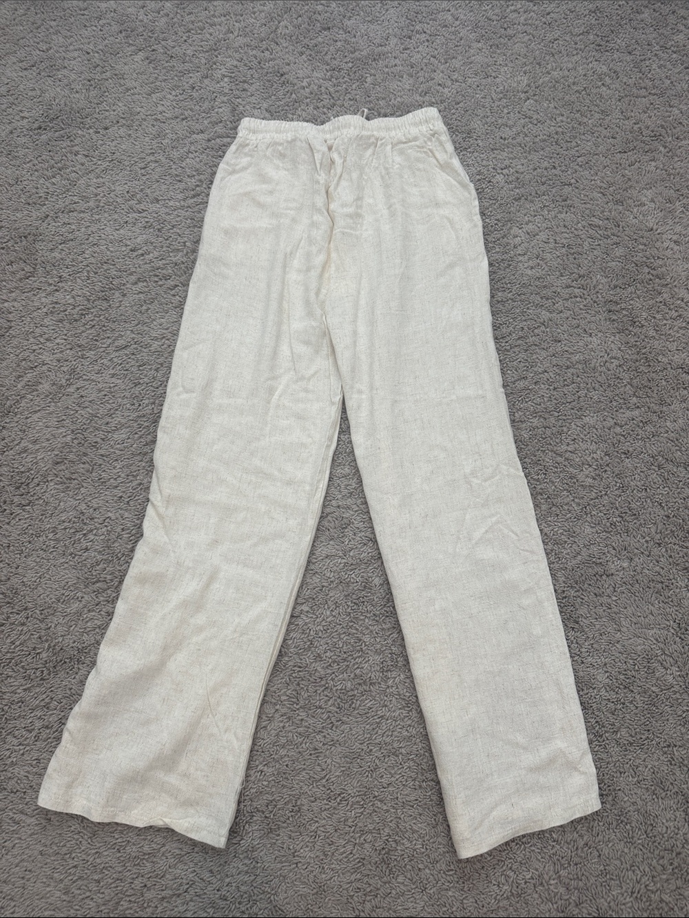 Women's Cream Linen Wide-Leg Pants with Embroidered Hem - Picture 4 of 5